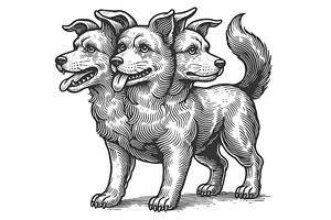 Three-Headed Mythical Dog vector, an Animal Illustration by AlexArt