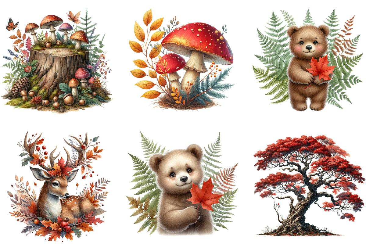 Watercolor Autumn Forest Clipart, a Seasonal Illustration by DreamArtGraphic (Photo 2 of 4)