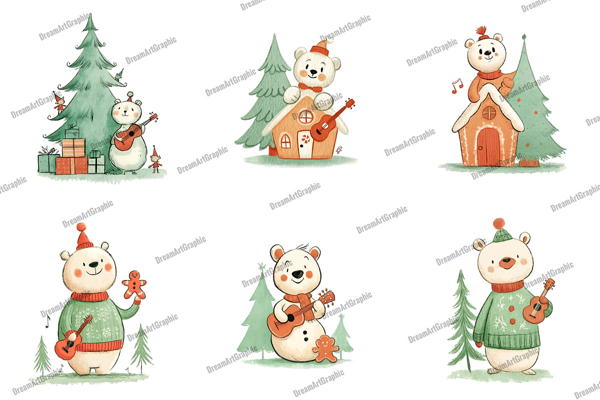 Whimsical Christmas Teddy Clipart, an Illustration by DreamArtGraphic (Photo 4 of 4)