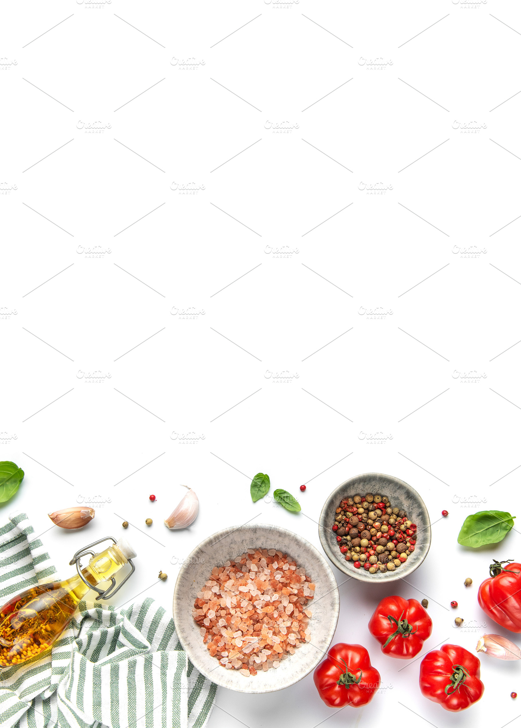 Fresh cooking ingredients with herbs, spices, and olive oil, a Photo by Olena Rudo
