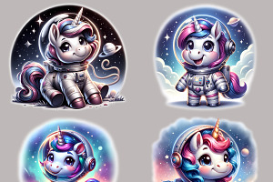 Astronaut Unicorn PNG Pack