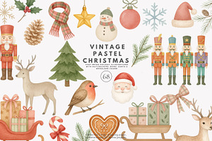 vintage pastel christmas clipart set, a Decorative Illustration by Patishop Art