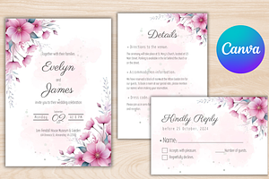 Pink Floral Wedding Invitation, an Invitation Template by Talentex Invitations