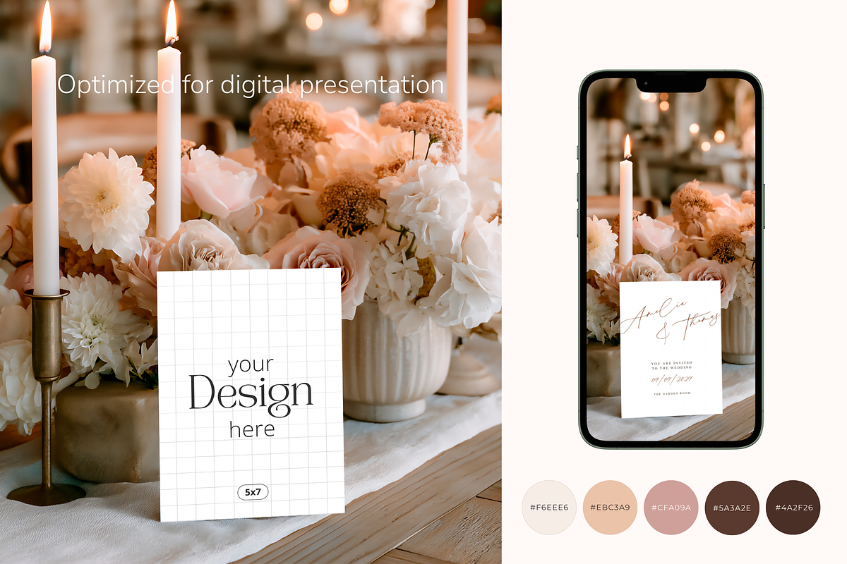 5x7 Peach Wedding Invitation Mockup, a Product Mockup by Serenefeeling (Photo 5 of 6)