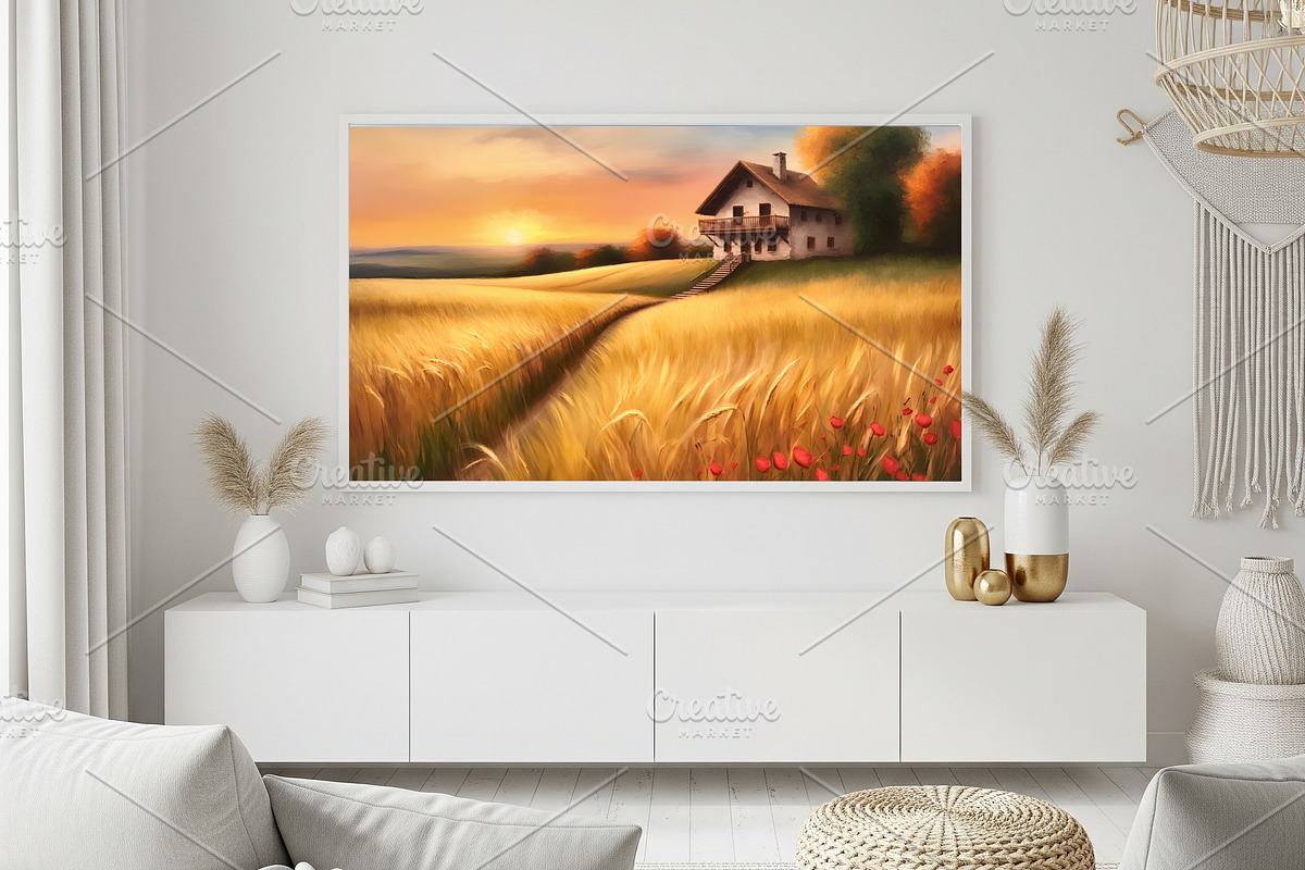 Golden Wheat Sunset Painting print, a Background Graphic by Floraphoria (Photo 10 of 11)