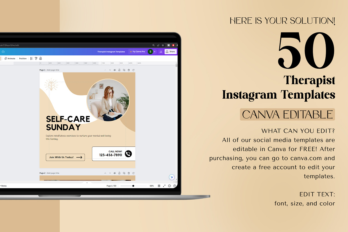 Therapist Instagram Templates, a Marketing Template by Snapybiz (Photo 2 of 10)