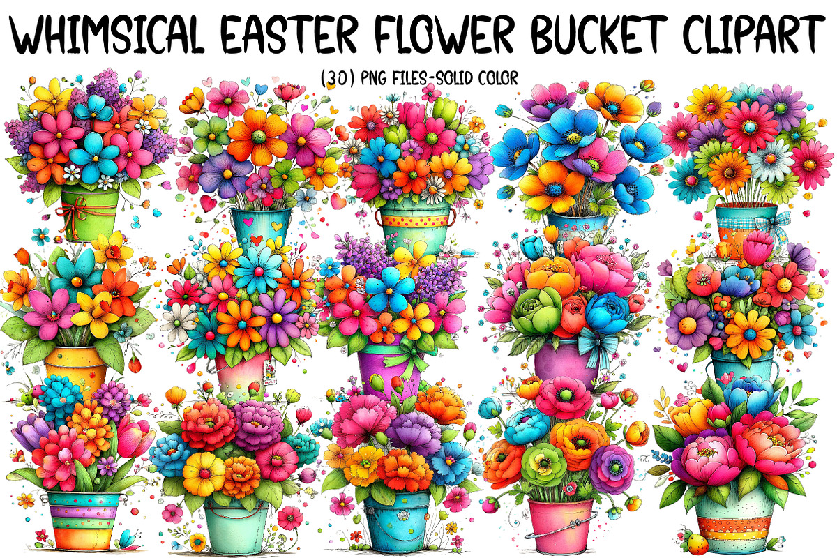 Whimsical Easter Flower Bucket Clipa, an Illustration by Designworld (Photo 1 of 6)