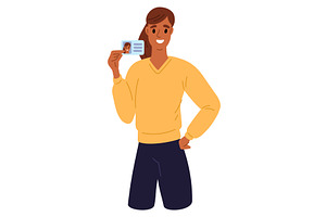 Cheerful woman shows pass or badge, a Person Illustration by Vectorbuum