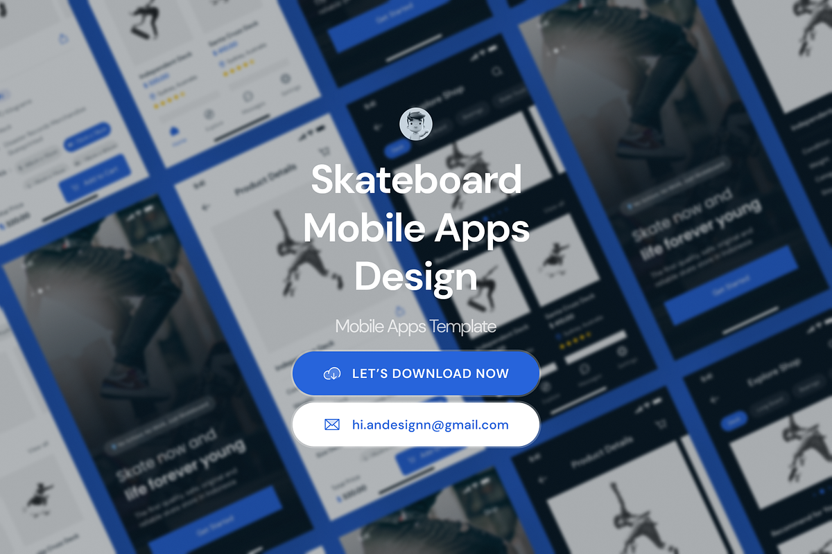 Skateboard Mobile App UI Kit Templat, an UI Kit Template by andrisetiawannn (Photo 3 of 3)