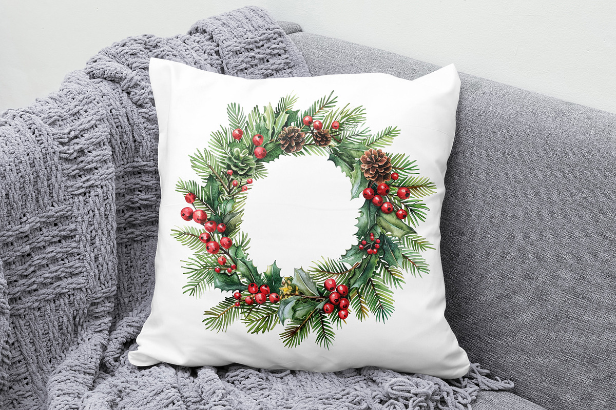 Watercolor Christmas wreaths PNG, a Decorative Illustration by dashtik (Photo 2 of 5)