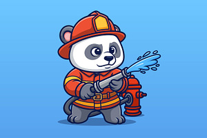 Panda Firefighter Cartoon Character, an Animal Illustration by Gumrega Studio