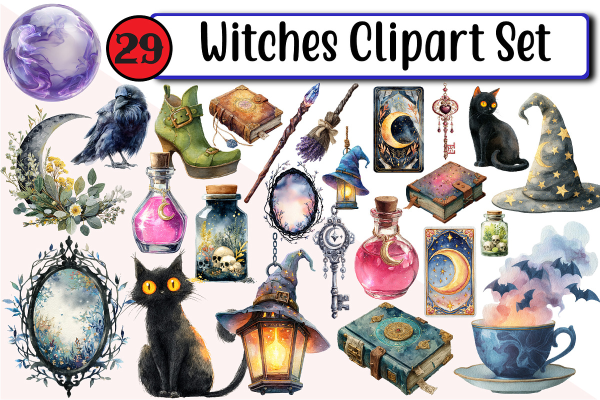 Witches Clipart Set, an Illustration by Design Market (Photo 1 of 3)