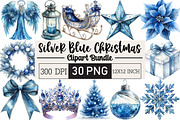 Silver Blue Christmas Clipart Bundle, an Illustration by Black Bird Studio (Thumbnail 1 of 6)