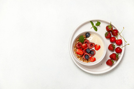 breakfast with muesli, yoghurt and f, a Food & Drink Photo by natashamam