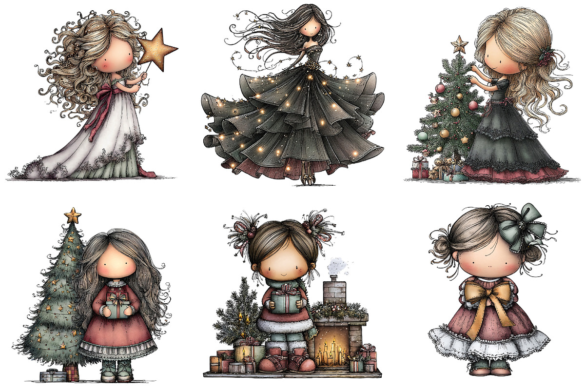 Elegant Christmas Girl Clipart, an Illustration by DreamArtGraphic (Photo 3 of 5)