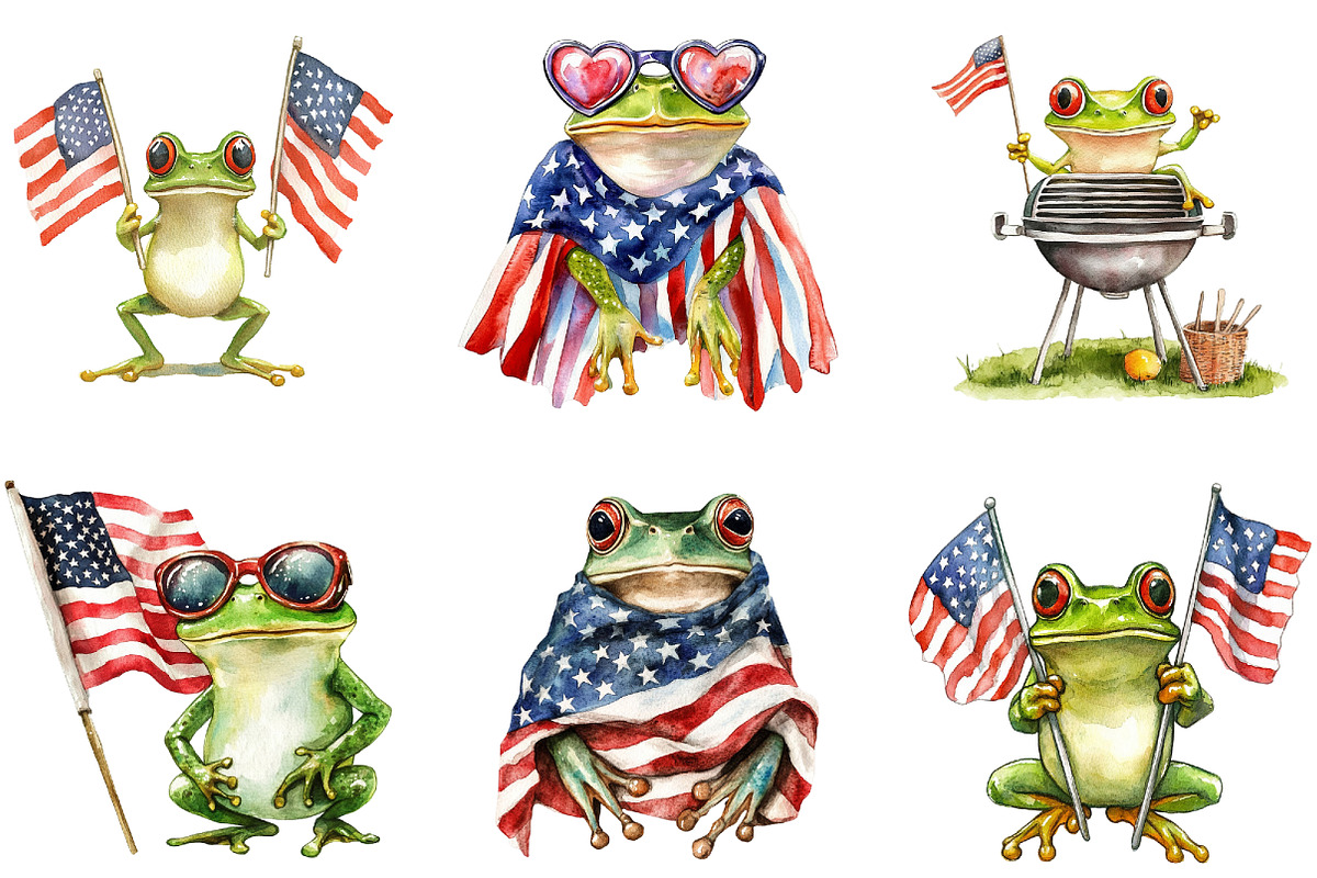 Cute Frog with Flag American Sublima, an Illustration by DreamArtGraphic (Photo 3 of 4)