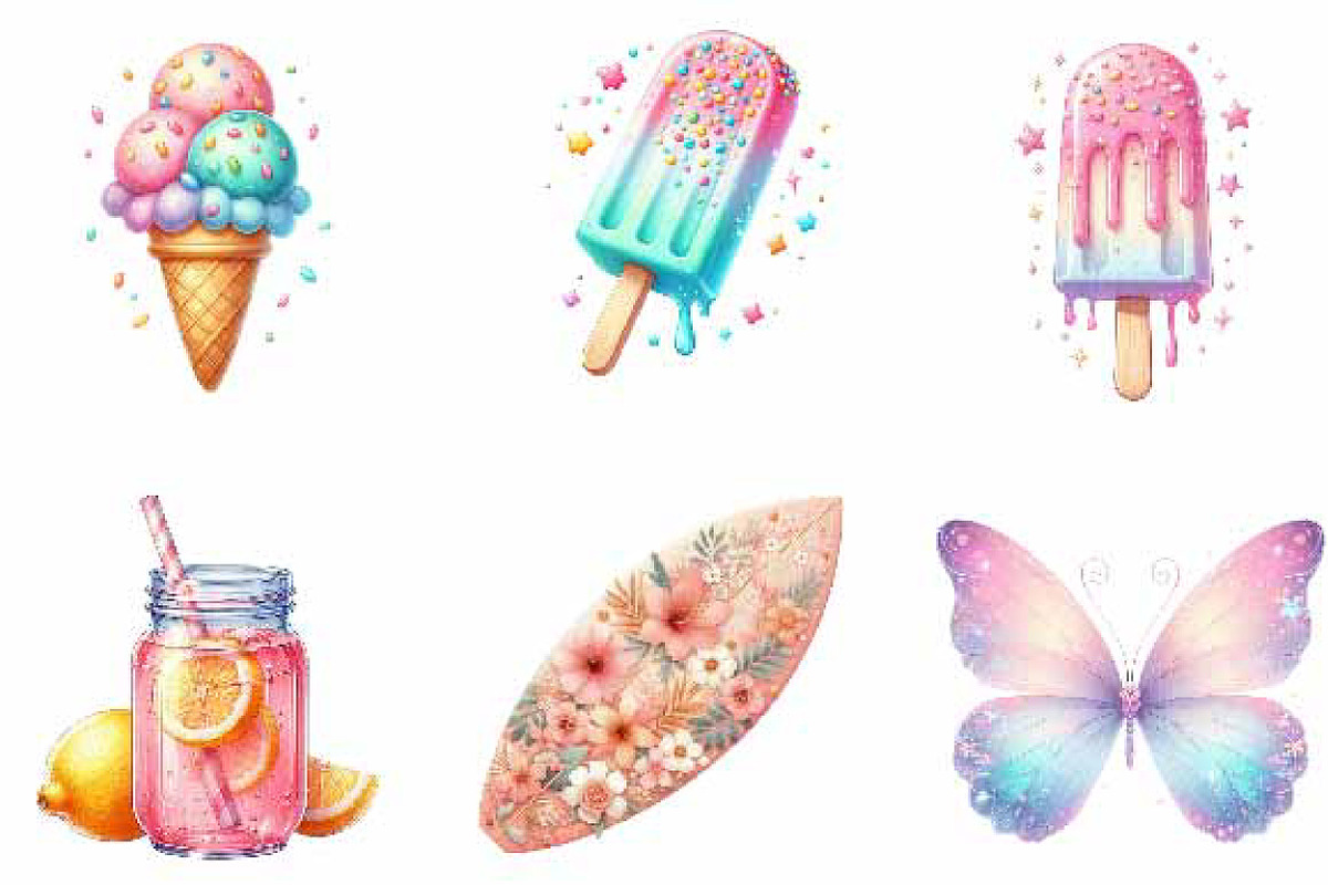 Watercolor Girly Summer Clipart, an Illustration by Designking (Photo 3 of 5)
