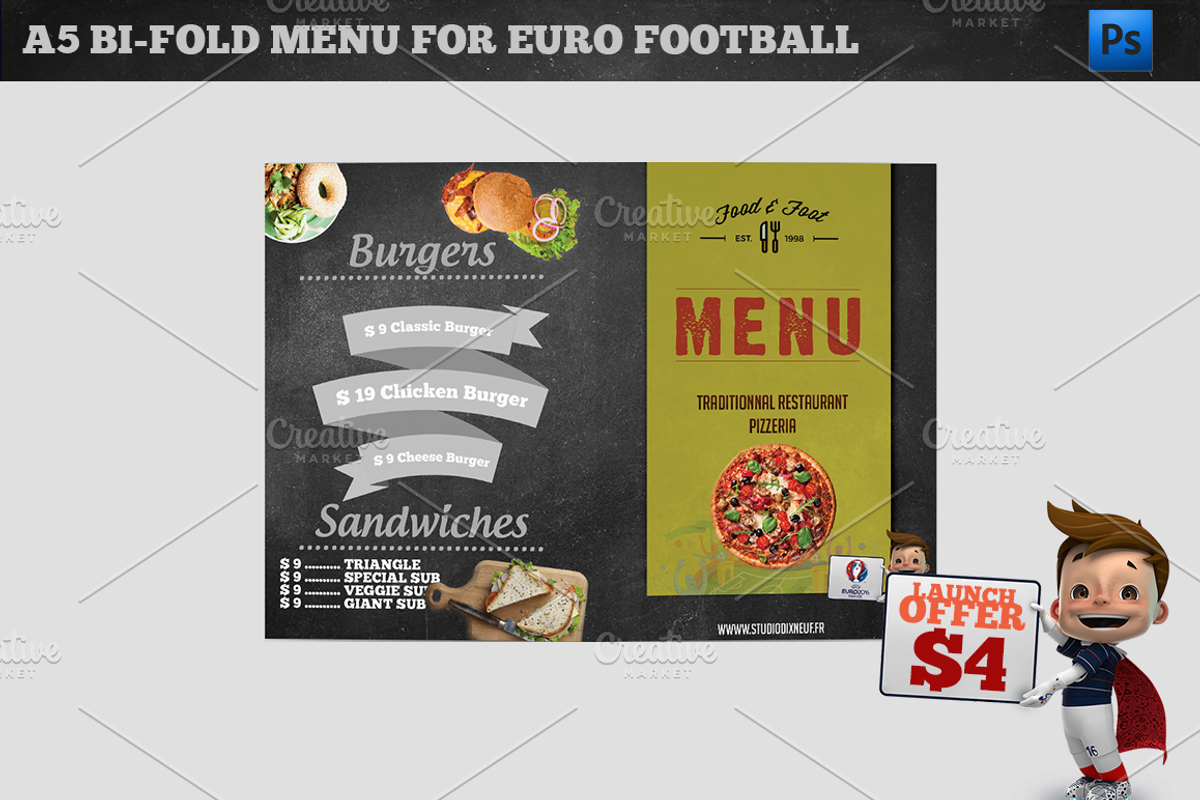 A5 Bi-Fold Menu Euro 2016 Football, a Brochure Template by Studio 19 (Photo 6 of 7)
