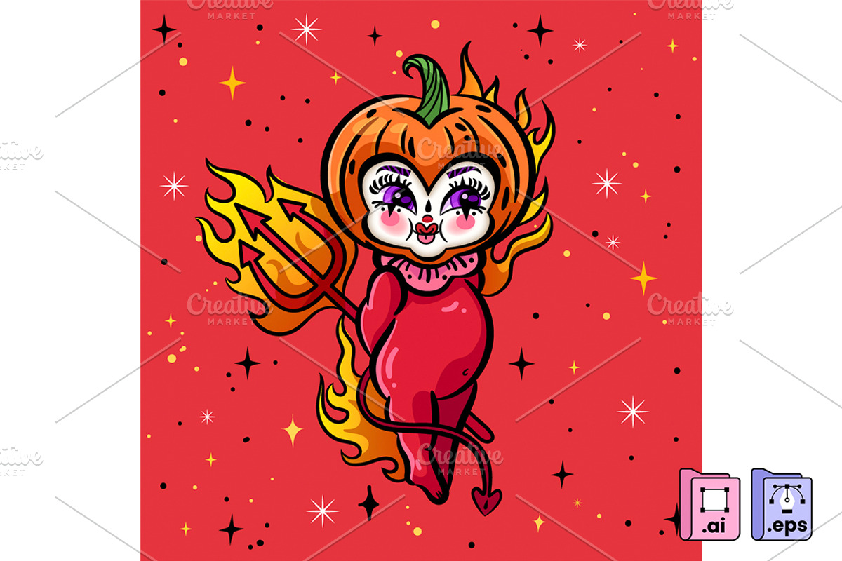 Halloween Pumpkin Devil Baby, a Person Illustration by MISS CHATZ (Photo 1 of 3)