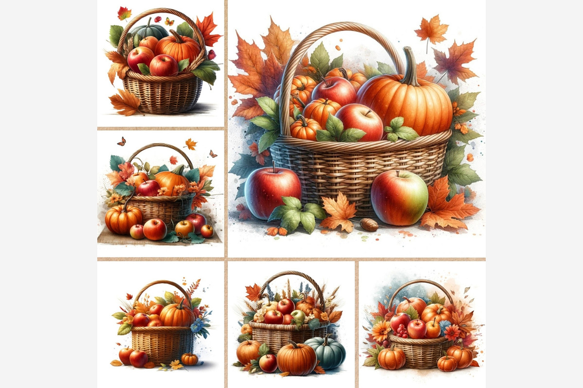 Autumn Basket Clipart Bundle, a Seasonal Illustration by Tanya Kart (Photo 3 of 5)