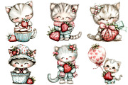 Whimsical Strawberry Cats Clipart, a Seasonal Illustration by CitraGraphics (Thumbnail 3 of 6)