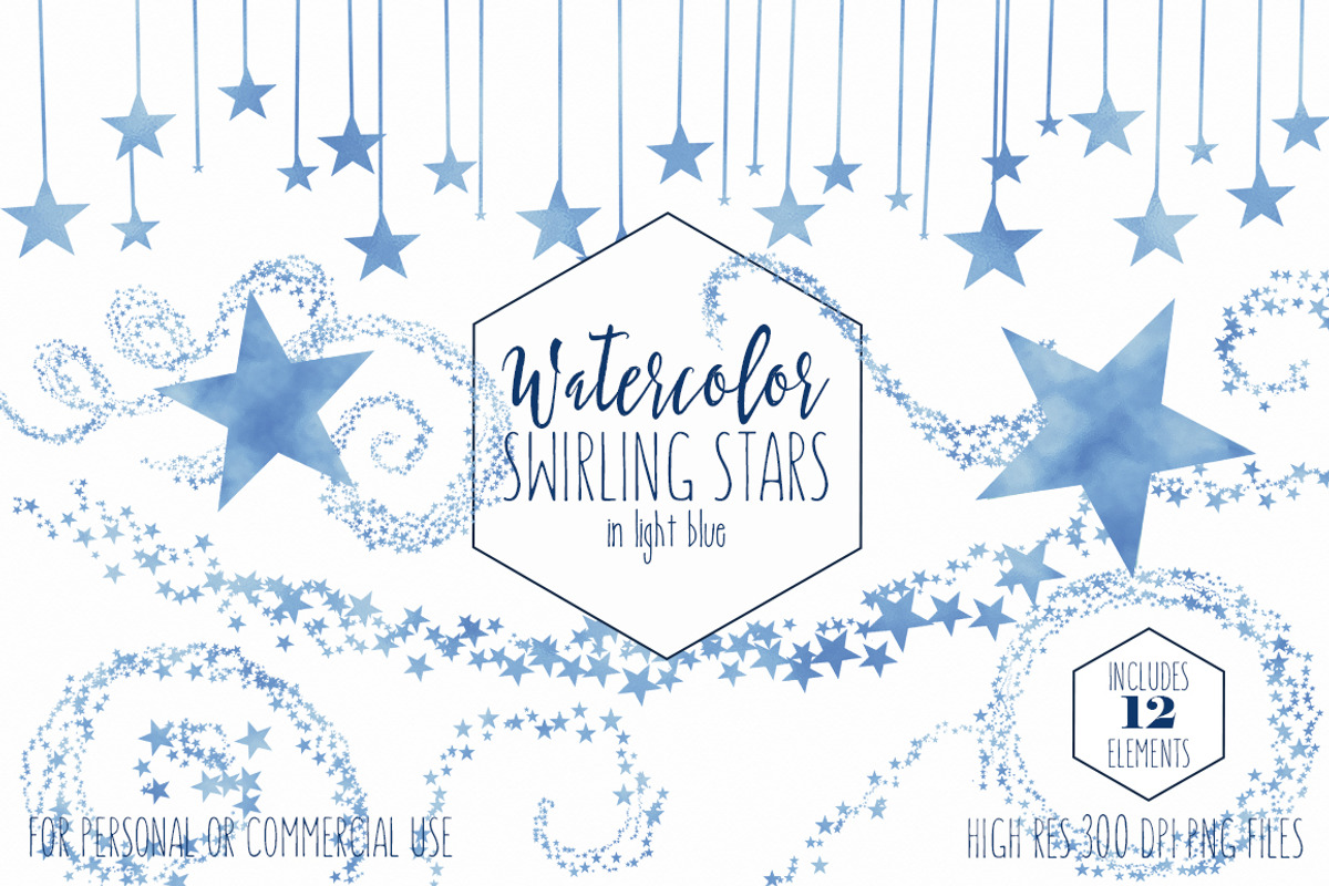 Light Blue Watercolor Star Trails, an Object Illustration by ClipartBrat Graphics (Photo 1 of 6)