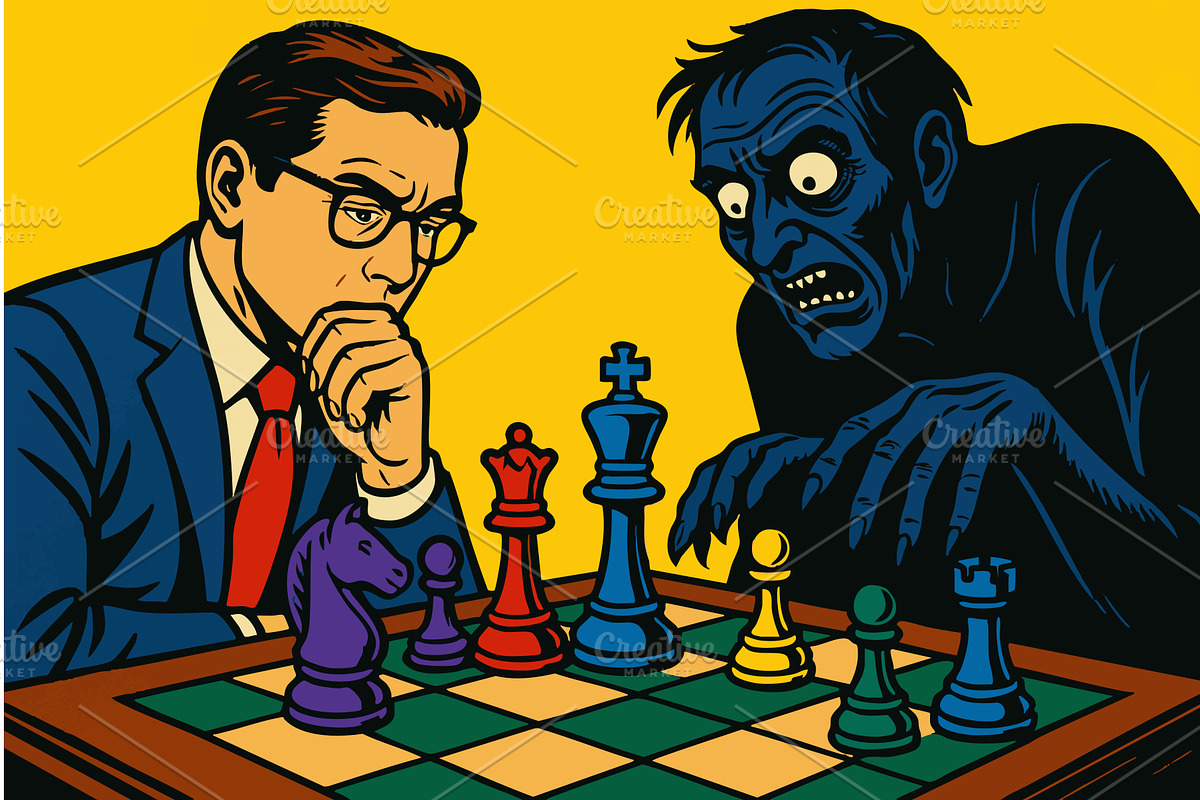 Businessman Plays Chess Against, a Person Illustration by AlexArt