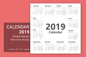 Calendar 2019 Simple Design