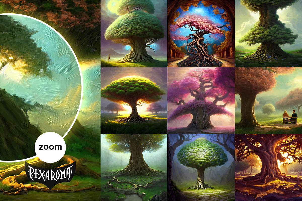 100 Fantasy Trees - Oil Painting Art, an Illustration by pixaroma (Photo 4 of 18)
