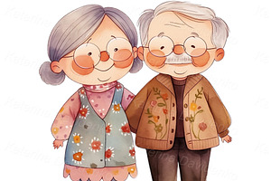 Cartoon Grandparents, Elderly Couple