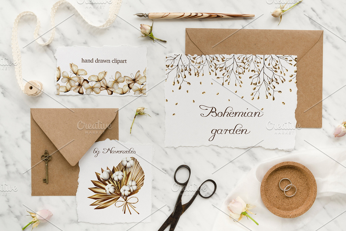 Bohemian garden hand drawn clipart, a Decorative Illustration by Navenzeles (Photo 2 of 14)