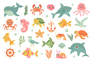 Cute sea animals set, an Animal Illustration by JulyGart (Thumbnail 2 of 6)