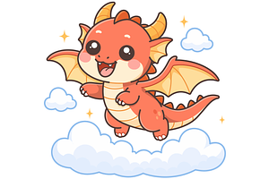 Dragon Flying in the Sky Cartoon, an Animal Illustration by Artpon Illustration