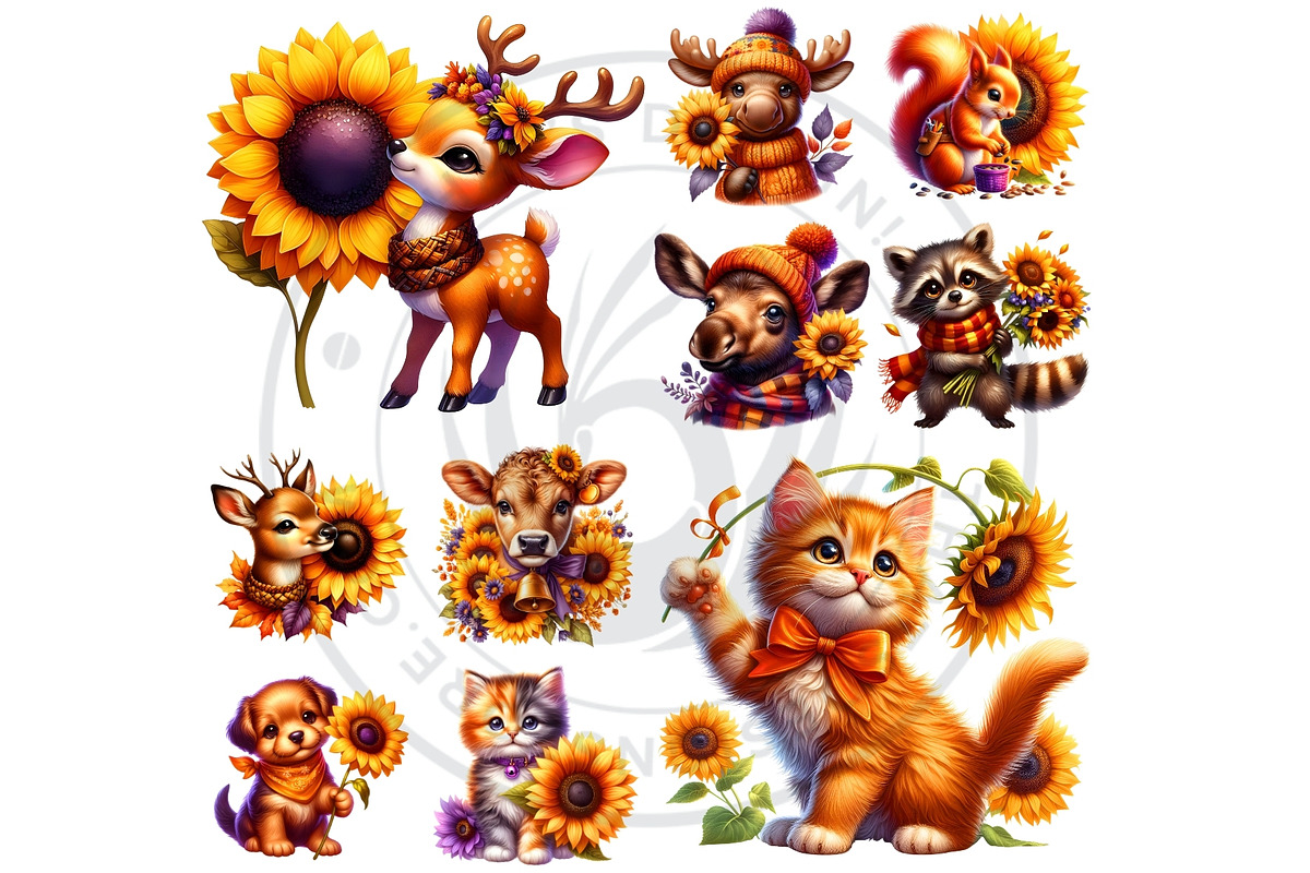 Autumn Animals & Sunflowers PNG, a Seasonal Illustration by ThatsDesignArt (Photo 9 of 10)