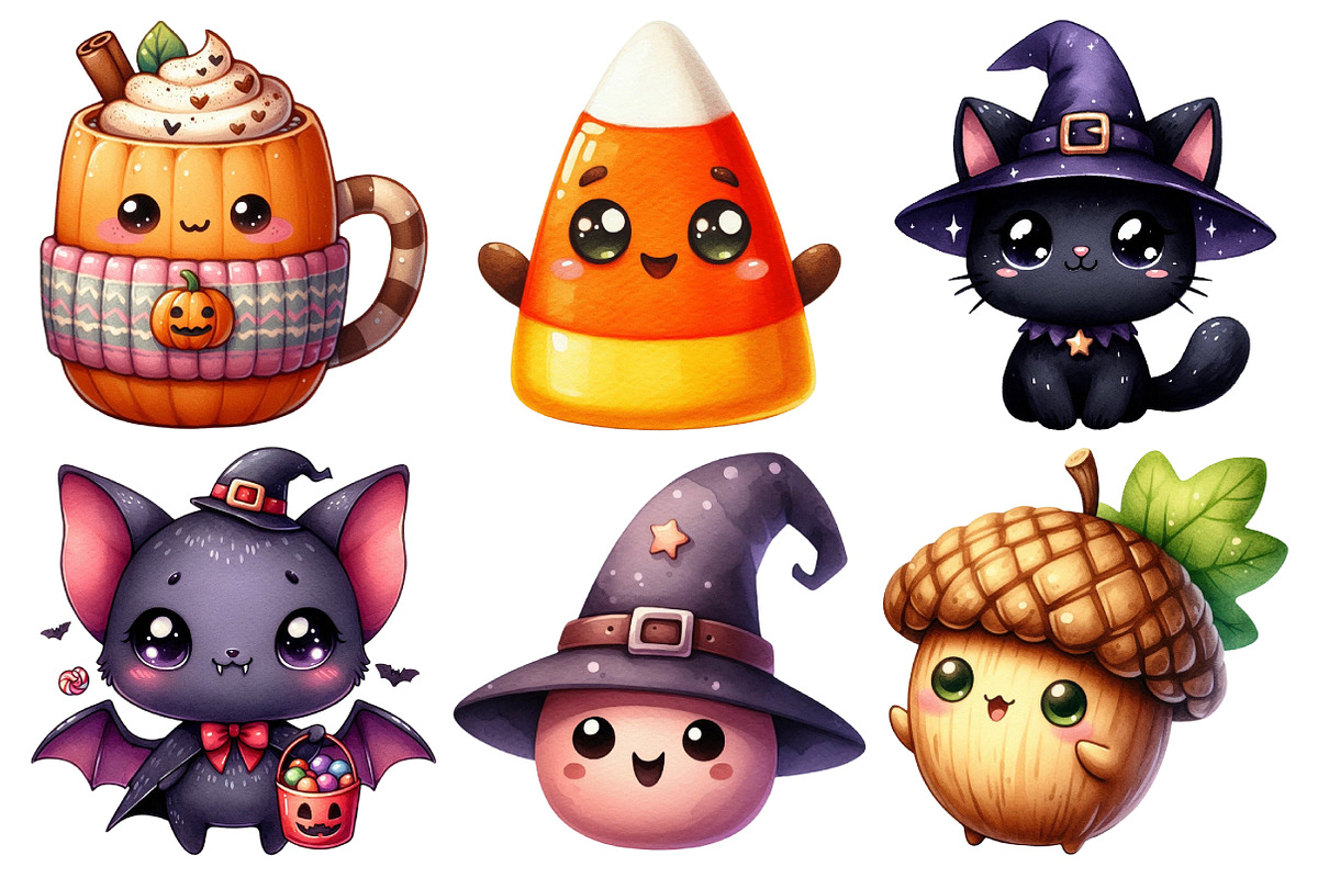 Kawaii Fall Halloween Clipart Bundle, an Illustration by Pixels.Craft (Photo 3 of 7)