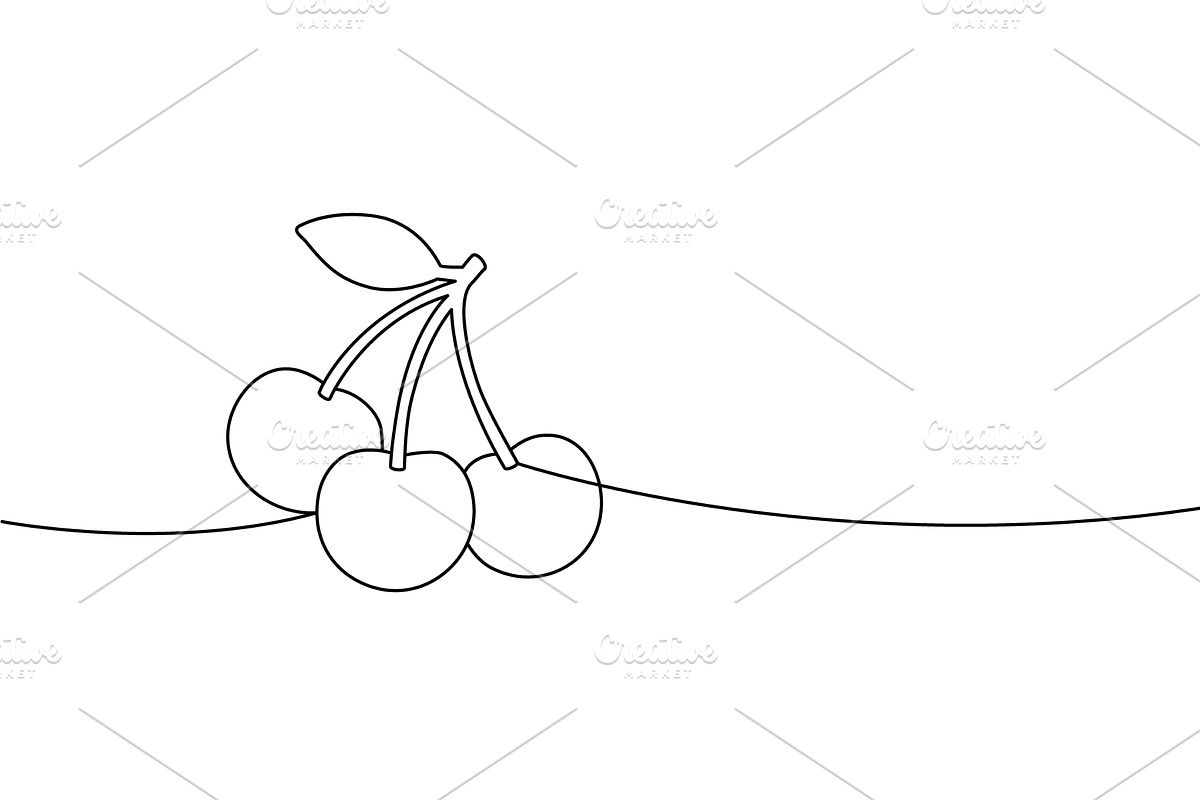 Three cherries on branch continuous, a Food Illustration by GraphiShop