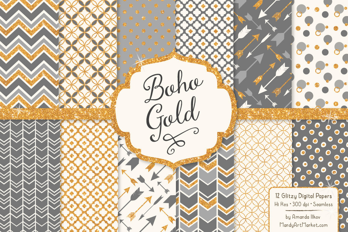 Grey Bohemian Glitter Patterns, a Pattern Graphic by Amanda Ilkov (Photo 1 of 3)