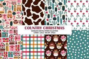 Country Christmas Seamless Patterns