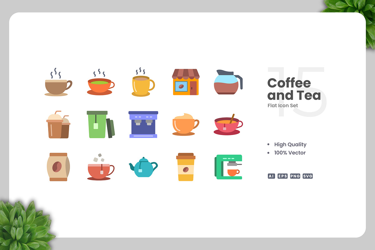 Coffee and Tea Flat Icons, an Icon by Upnowgraphic