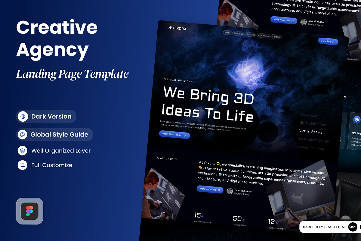 Pixora - Creative Agency, a Landing Page Template by SLAB! Design (Photo 1 of 4)