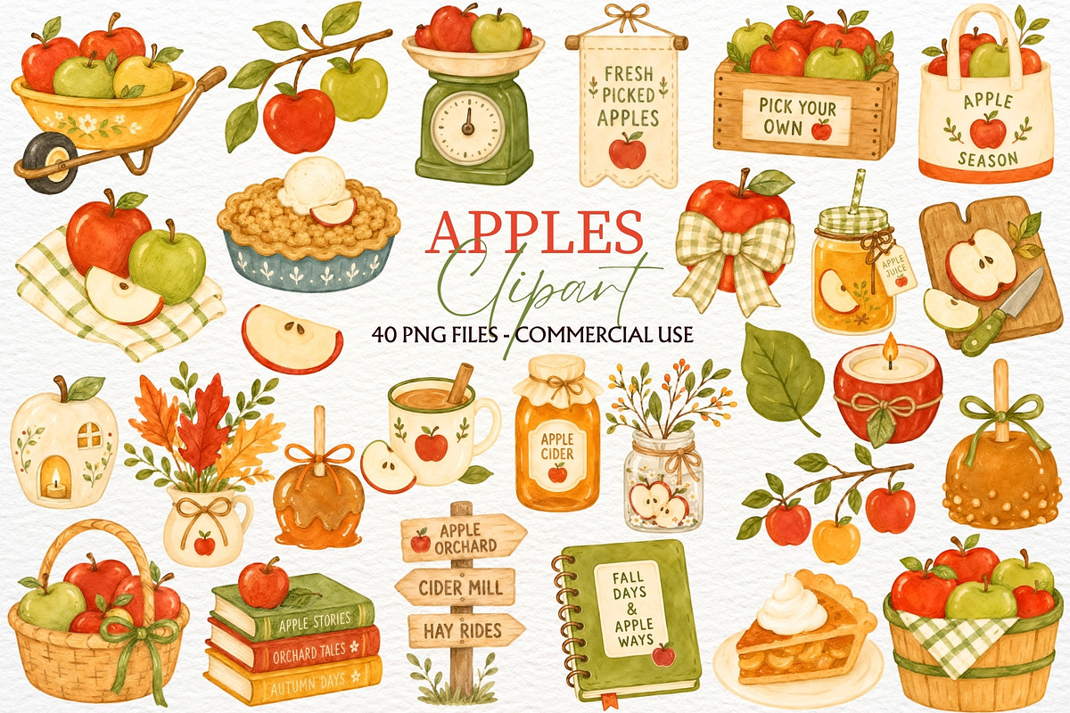 Cozy Apple Clipart Harvest Season, a Food Illustration by SugarCloudStudioArt (Photo 1 of 6)