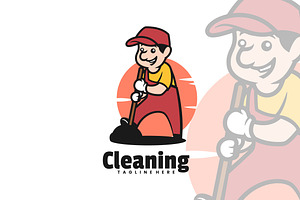 Cleaning Cartoon Logo Design., a Branding & Logo Template by VectorCraft