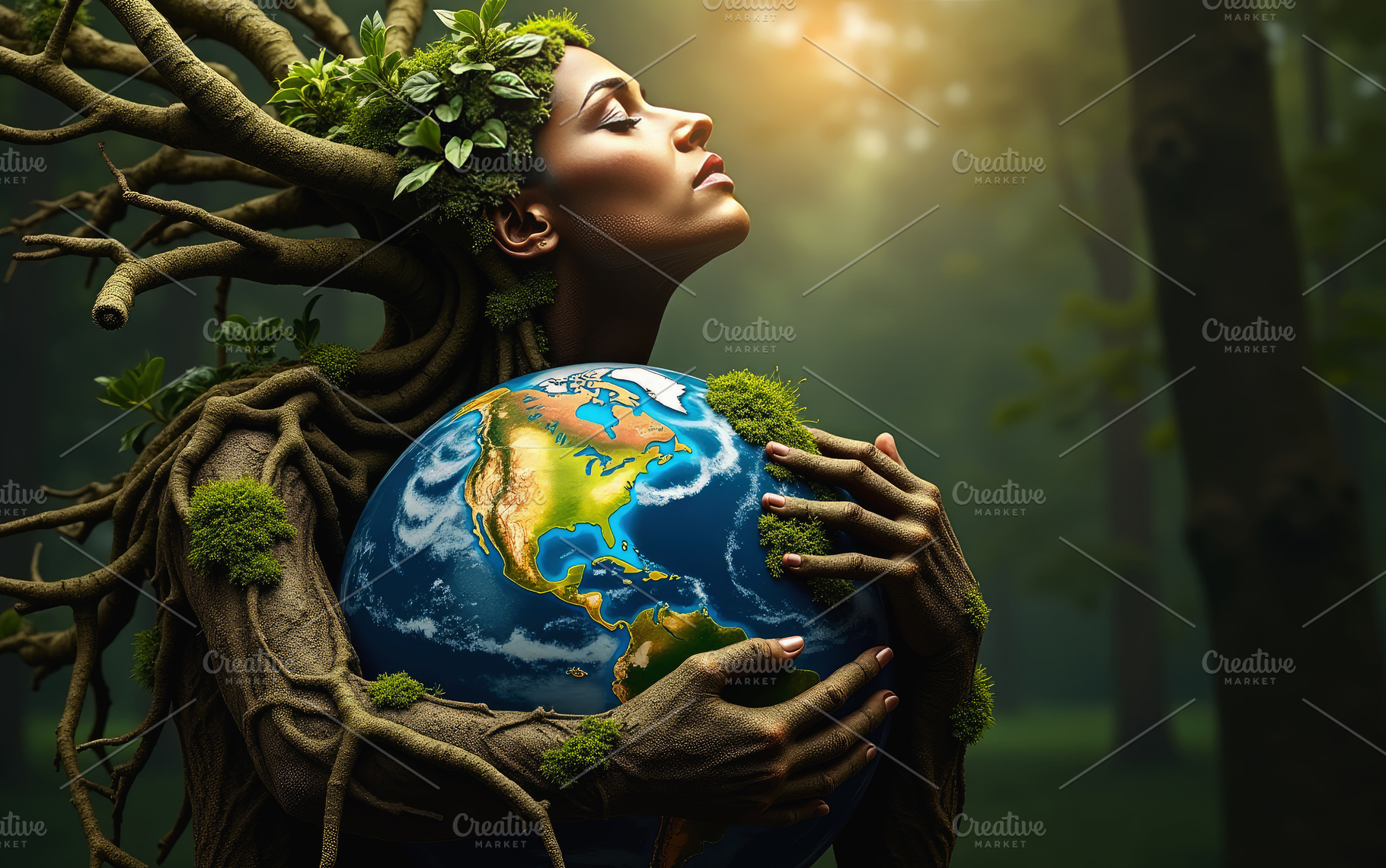 Woman fused with tree embracing plan, a Person Photo by Perpis