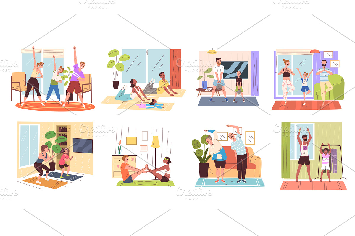 Family home exercises. Child with, a Sport Illustration by Stock-Smart-Start