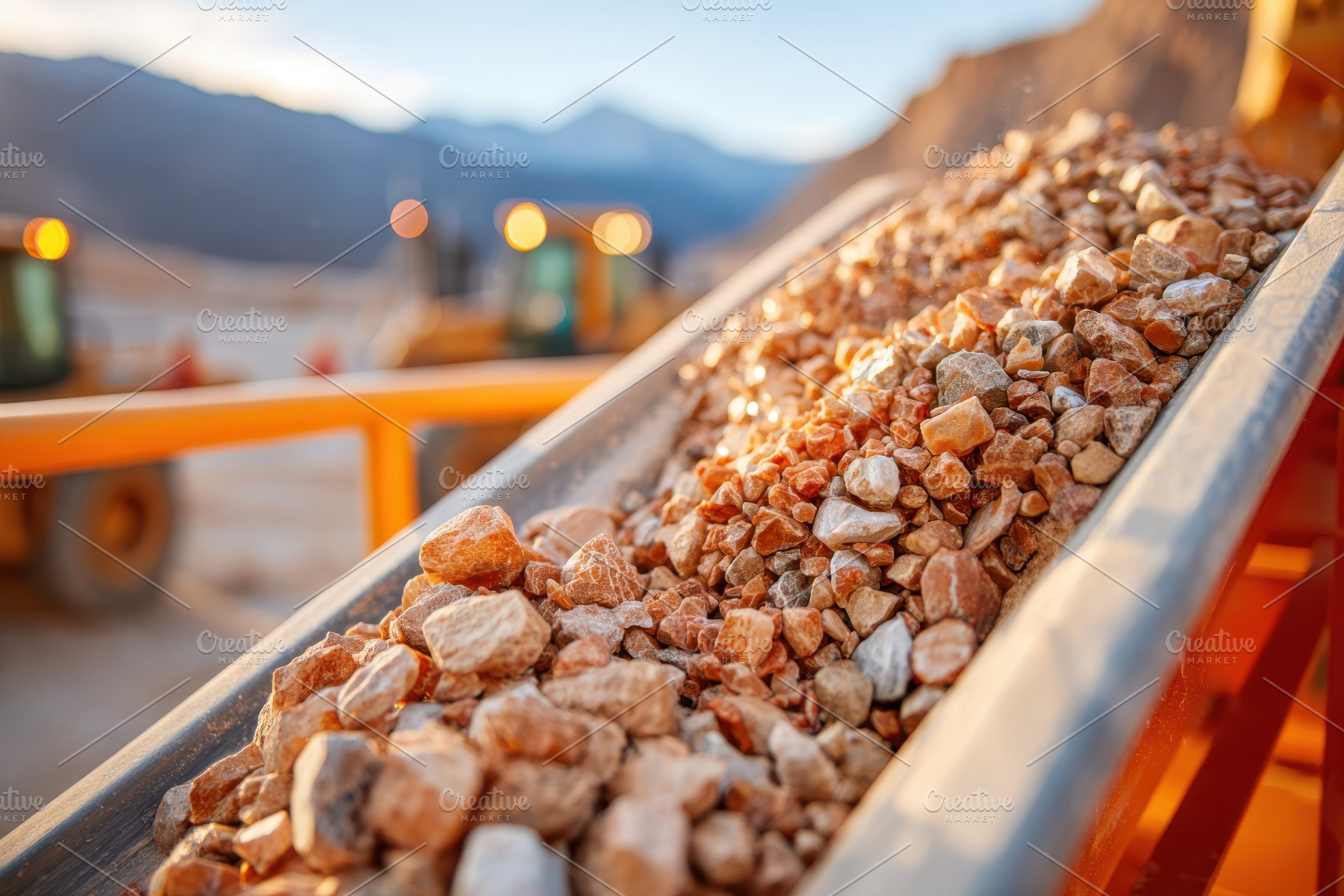 Conveyor belt transporting gravel at mining site, an Industrial Photo by AlyaAnd