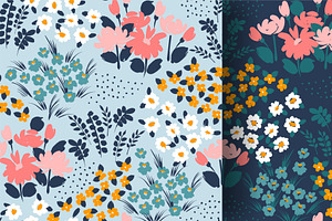 Flower Meadow. 8 Seamless Patterns