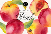Watercolor Peach Fruits Clipart, a Food Illustration by Olga Begak Art & Design (Thumbnail 1 of 7)