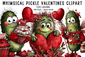 Whimsical Pickle Valentines Clipart, an Illustration by CreationArt