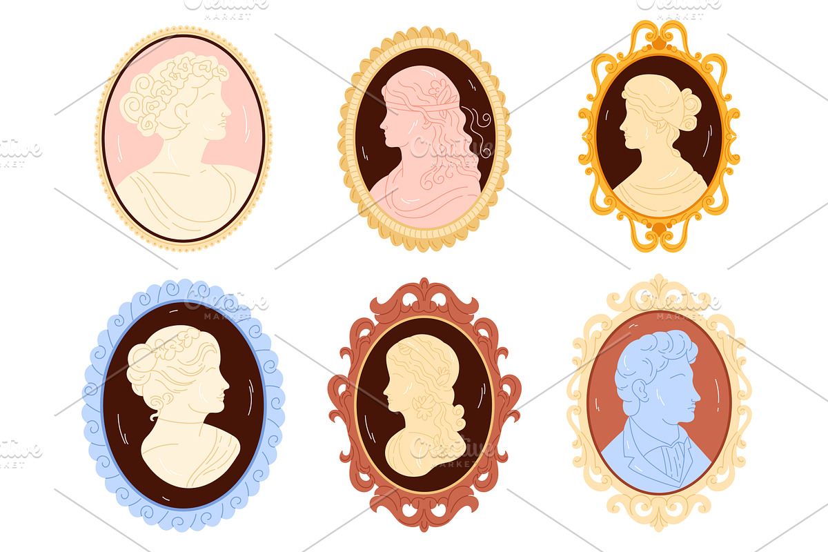Classic vintage cameo set with head, an Illustration by Flashvector