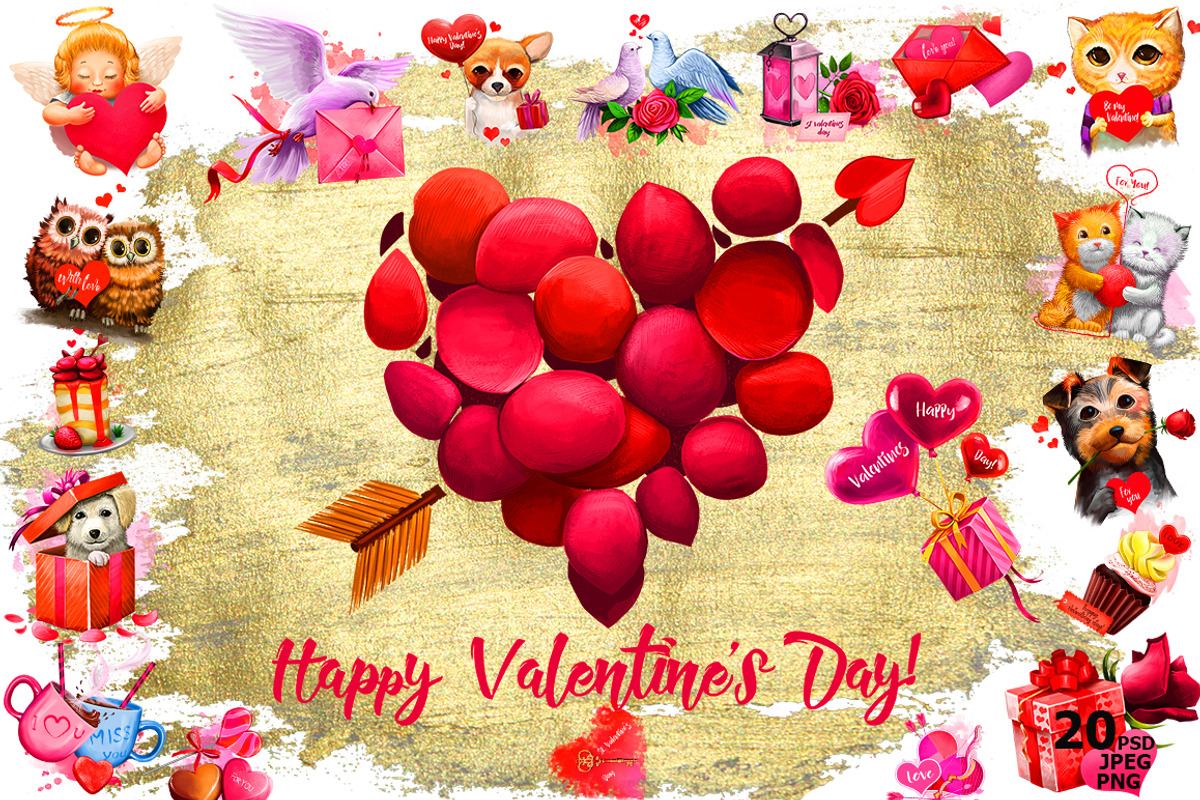 Valentine's Day digital artwork set, a Decorative Illustration by Dneprstock